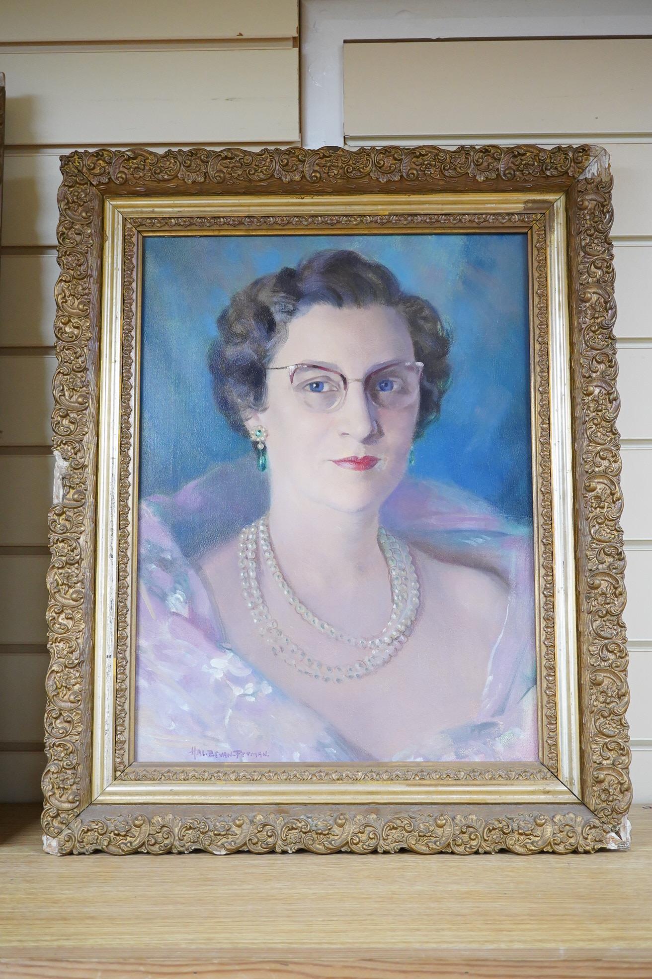 Hal Bevan-Petman (Scottish, 1894-1980), Portrait of a military officer and a companion portrait of a lady, two oil on canvases, both signed, largest 59 x 43cm